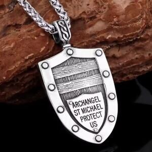 Stainless Silver St. Michael Necklace Archangel Christian Catholic Faith Gift